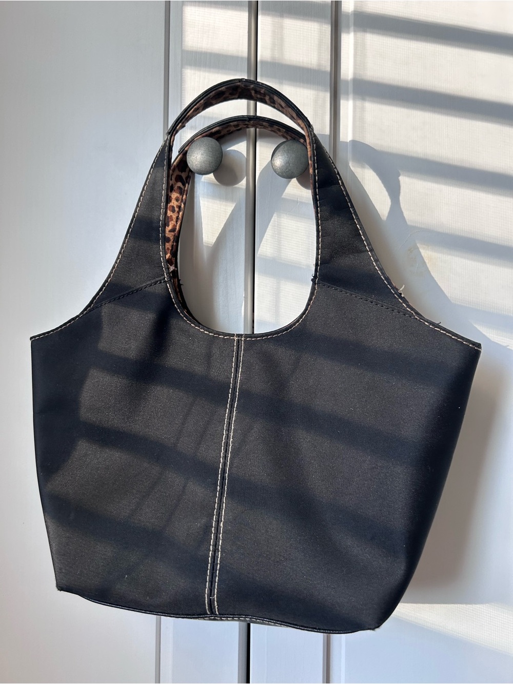 Merona Black Mini Tote with Leopard-Print Handles